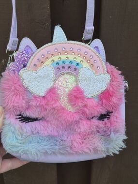 OMG Accessories Miss Gwen's Faux Fur Unicorn Rainbow Crown Glitter Purse
